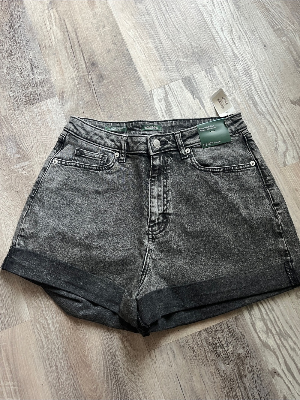 wild fable Washed Black High-Rise Cuffed Denim Shorts